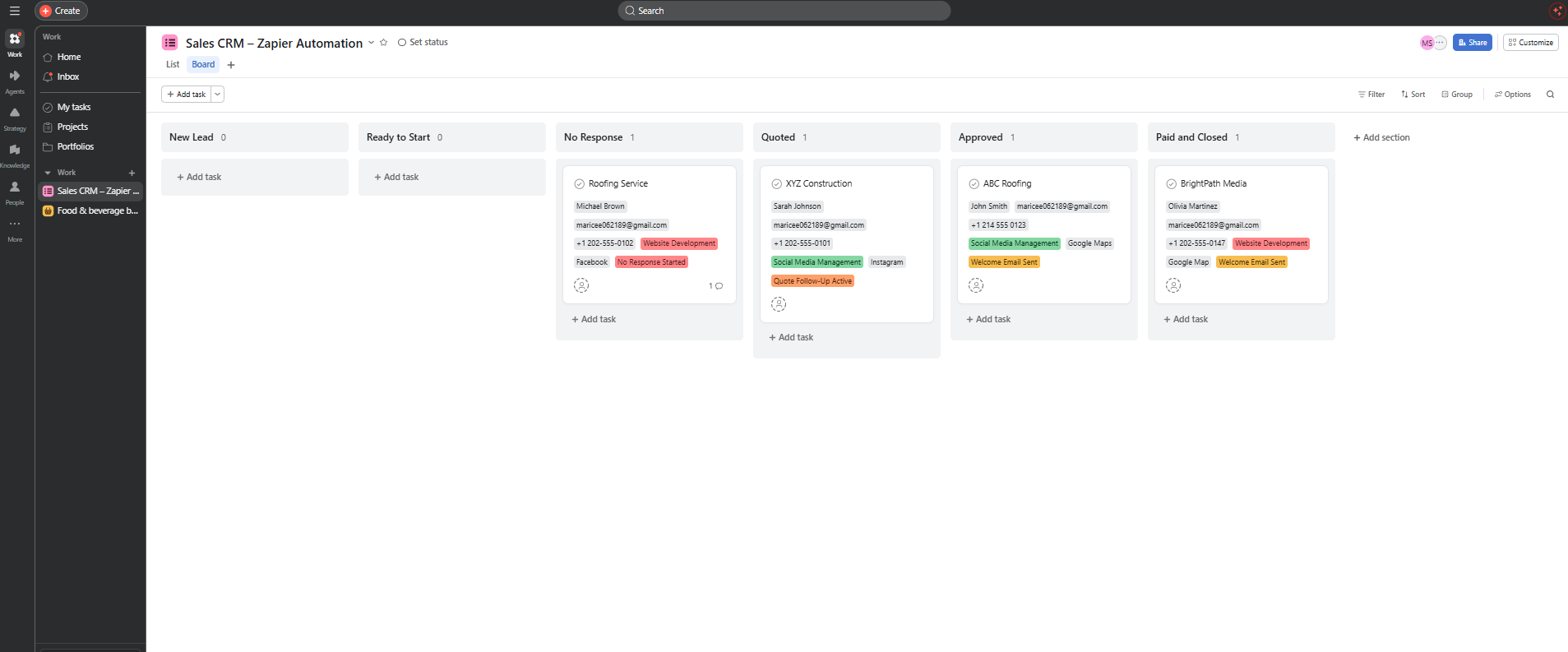 Automated lead management in Asana preview